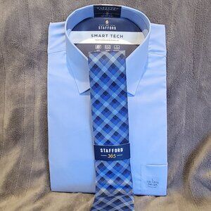 Men's Stafford Blue Dress Shirt L 16-16.5 34-35 and Tie New